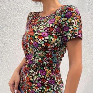 Floral Multicolor Women's Top, L